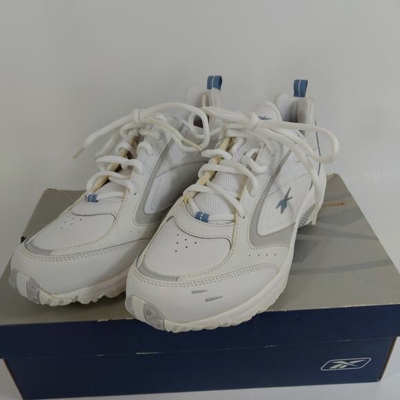 Reebok‎ Women's Size 8.5 DMX Swift Step White Blue Leather Athletic Walking NIB - Picture 1 of 6